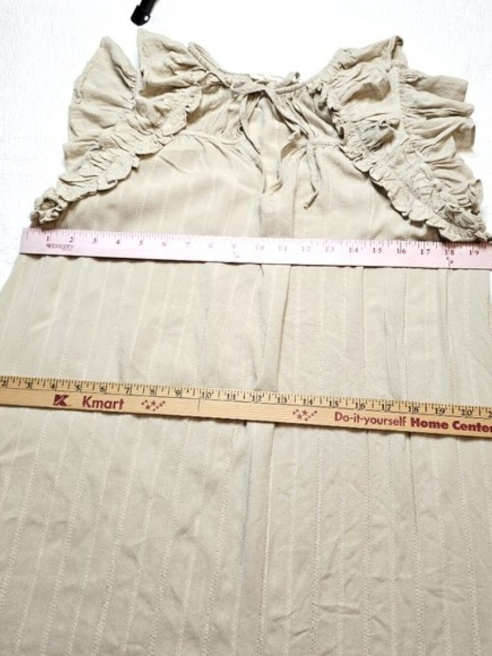 Grade & Gather Women's Mini Dress Size Medium Beige Striped Ruffles Lagenlook - Picture 9 of 14